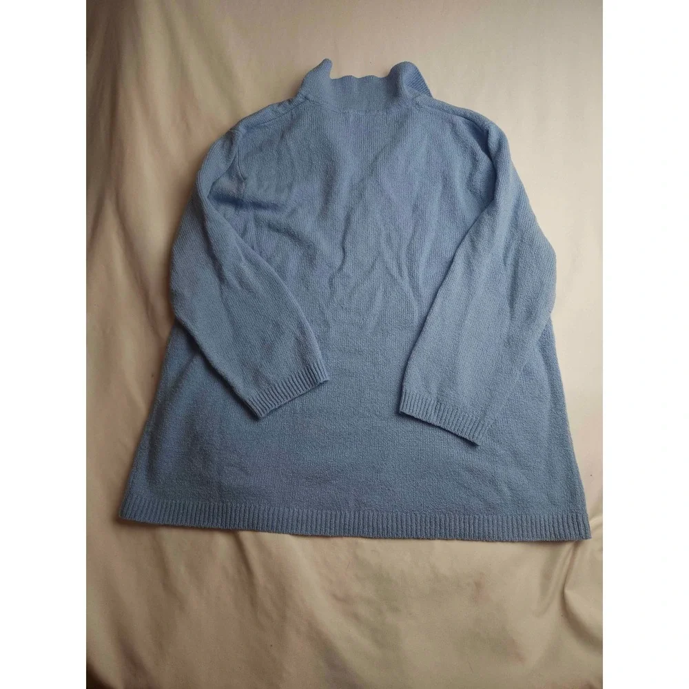 White Stag Blue Knit Polo Sweater Collared 3/4 Sleeve Large Womens
